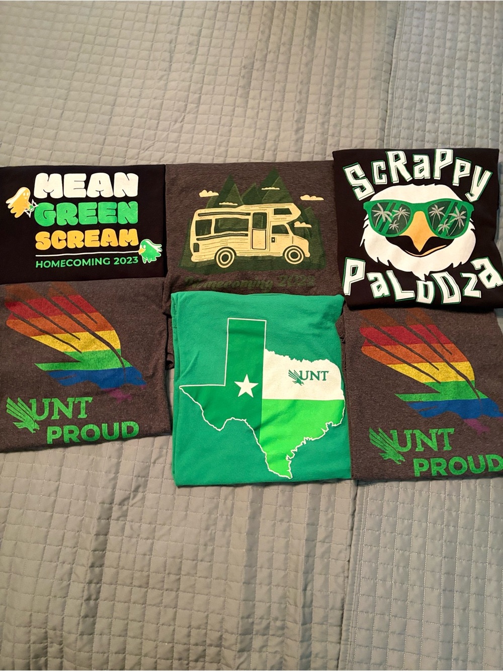 University of North Texas - Mean Green and Campus Designs T-shirts (Quantity 6)